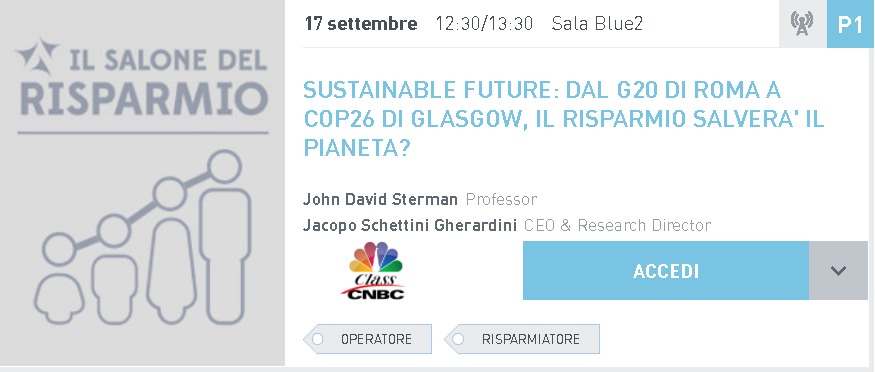 Scopri di più sull'articolo SUSTAINABLE FUTURE: DAL G20 DI ROMA A COP26 DI<br>GLASGOW, IL RISPARMIO SALVERA’ IL PIANETA?